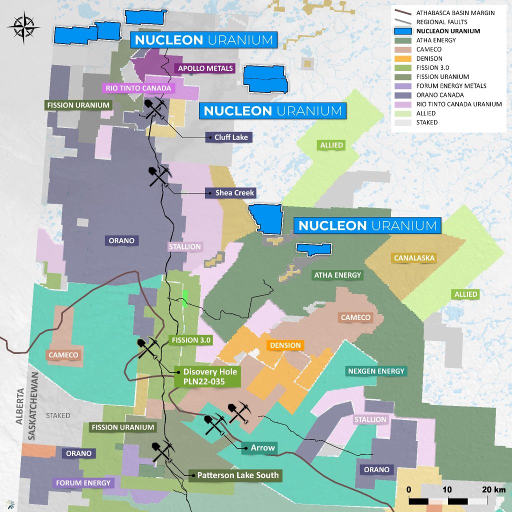 Nucleon Uranium Claim Map consisting of 23,424.9 Ha in the Athabasca Basin